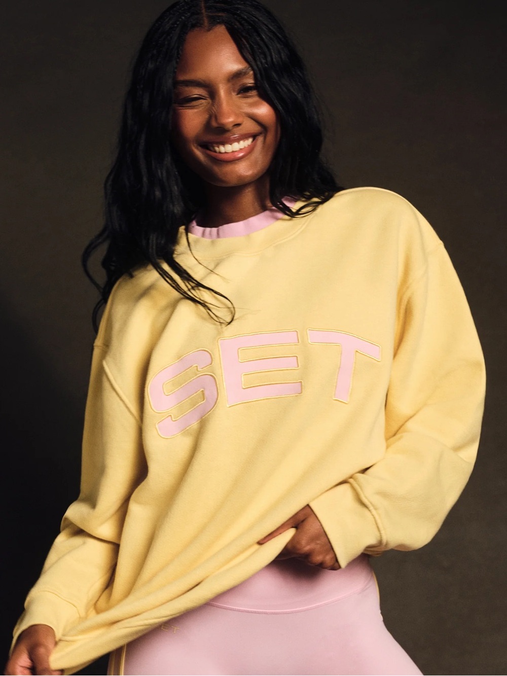 Set Active Staple Set Layered Crewneck in Taffy